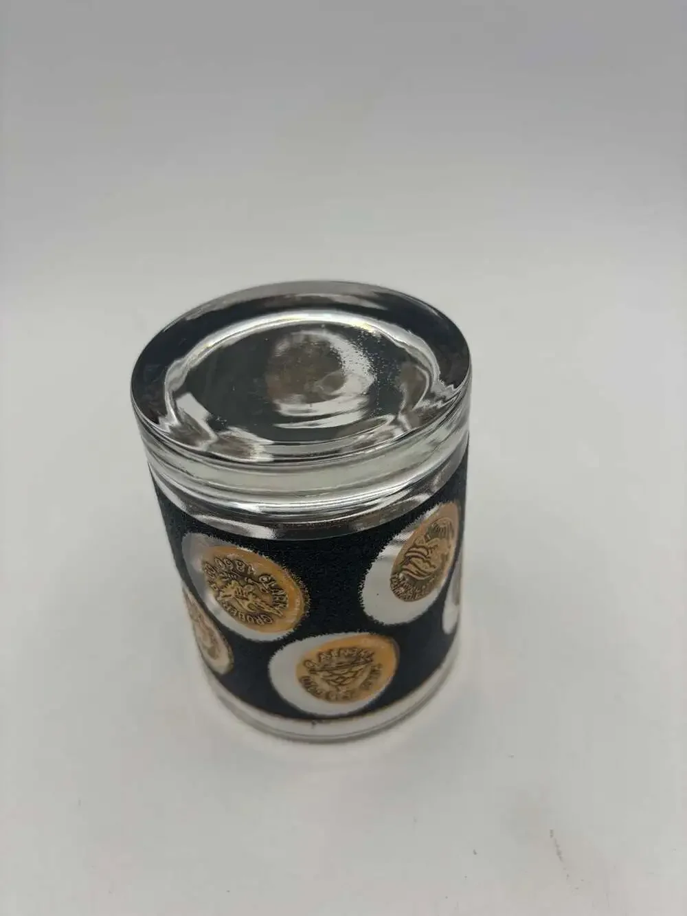 Vintage Libbey Black Textured Gold Coin Design Mid Century Modern Rocks Glass